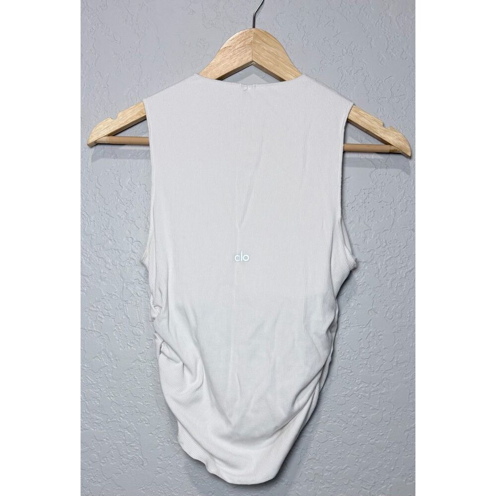 Alo Yoga Ivory Ribbed Ruched Tank Top Sleeveless Pilates Athleisure Balletcore